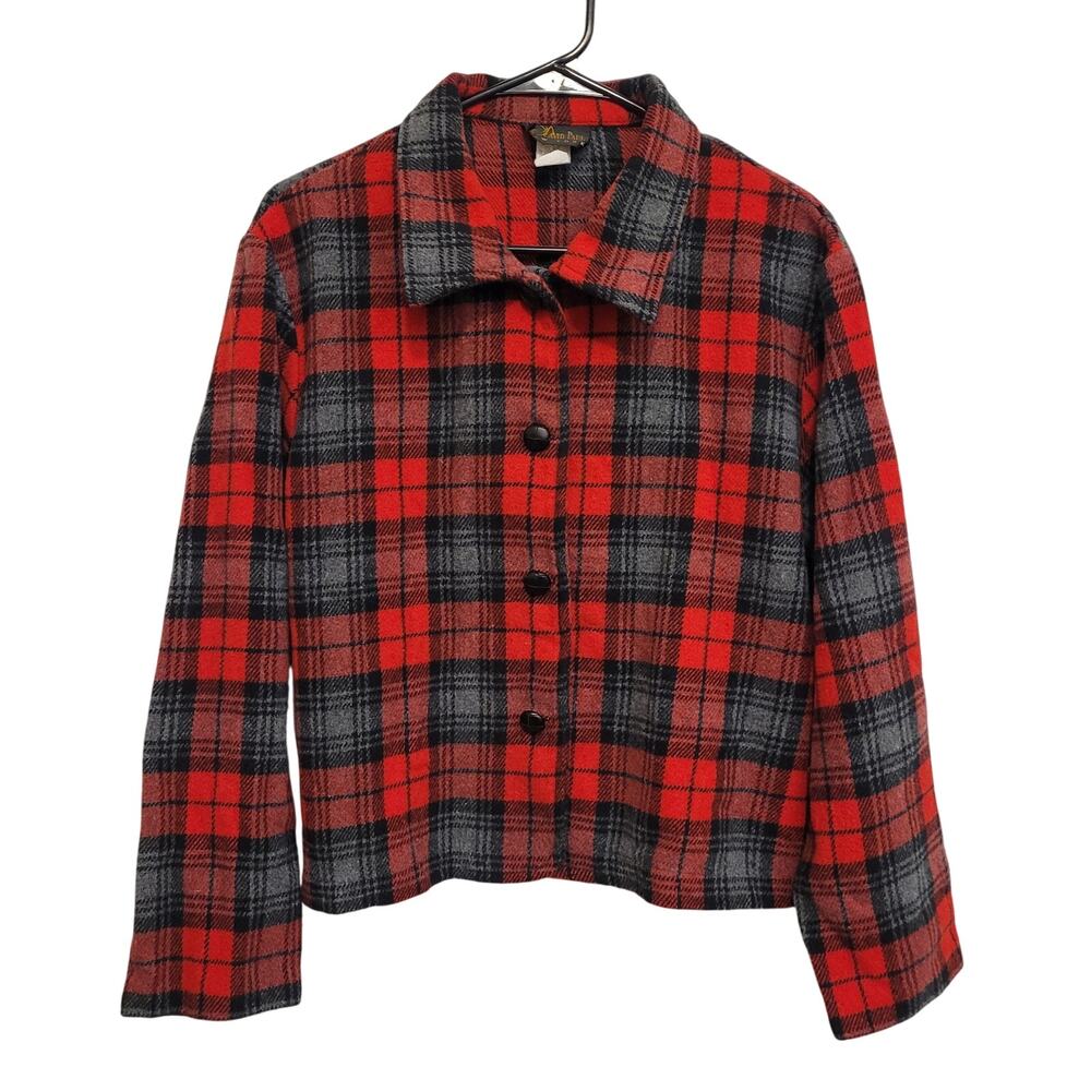 David Paul New York Red Black Plaid Jacket Wool Blend Grunge Shacket Flannel